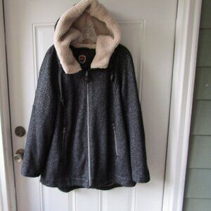 I Madison Expedition women's size XL, grey tweed hooded coat, lined, front zip